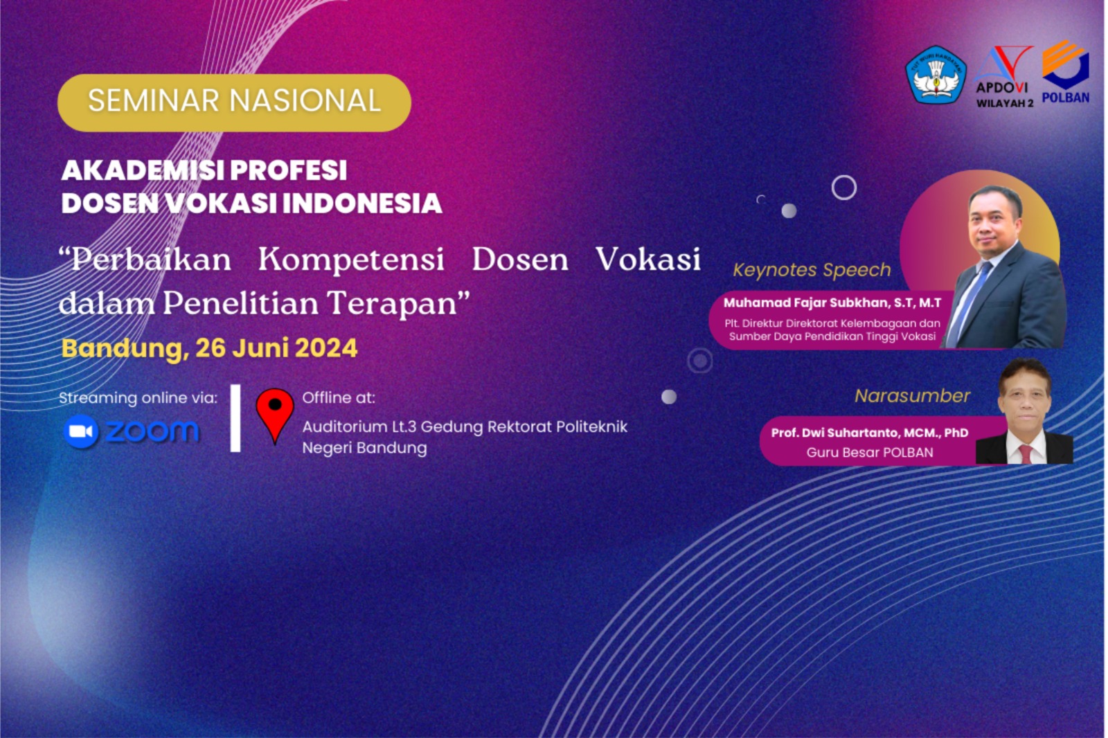 26 Juni 2024 : Seminar Nasional Akademisi Profesi Dosen Vokasi Indonesia