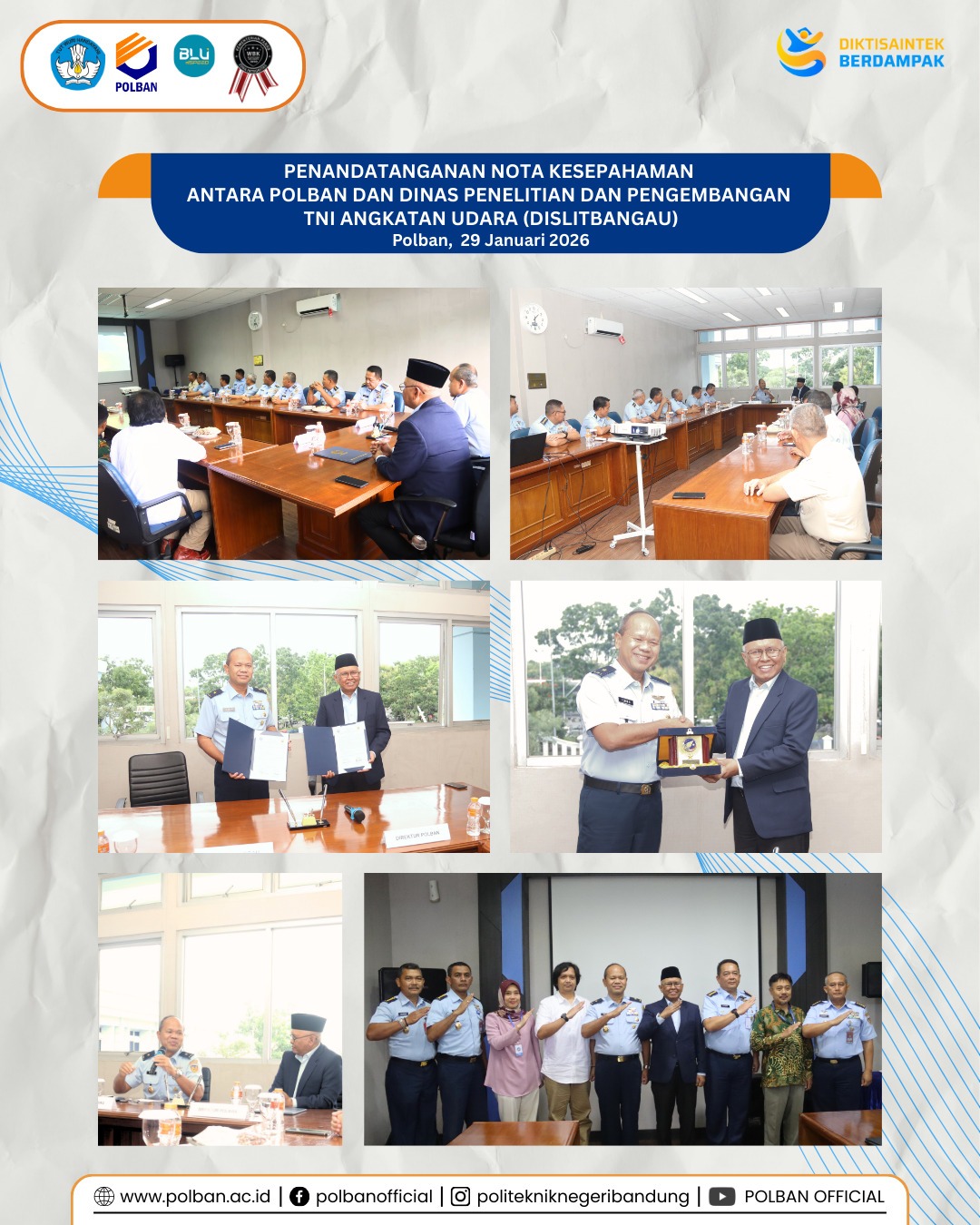 penandatanganan nota kesepahaman polban dan dislitbangau 29 jan