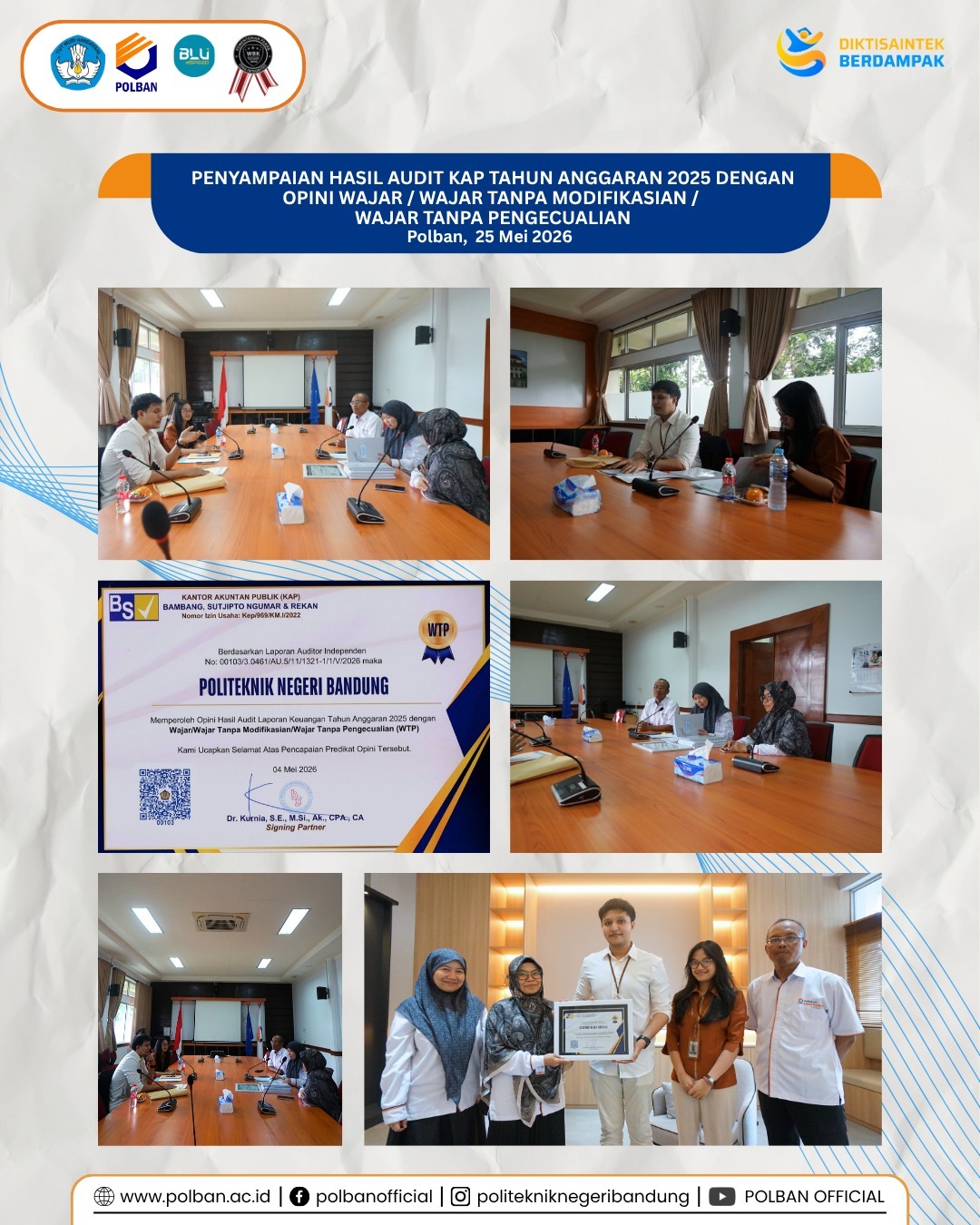 25 Mei 2026 Penyampaian hasil audit KAP