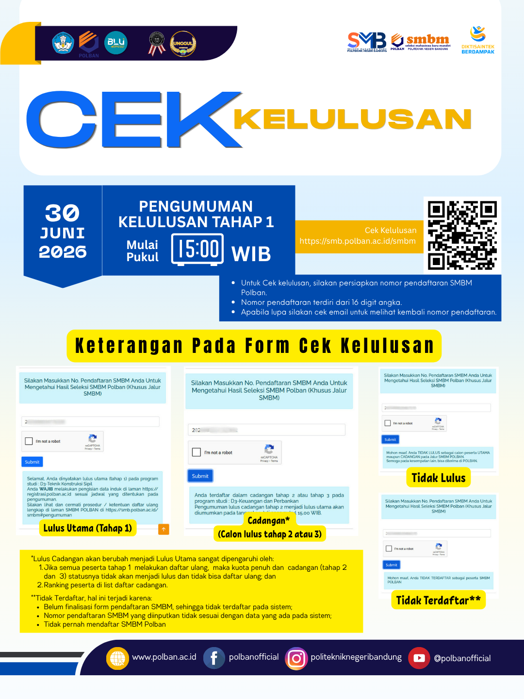 cek kelulusan SMBM 2026 polban