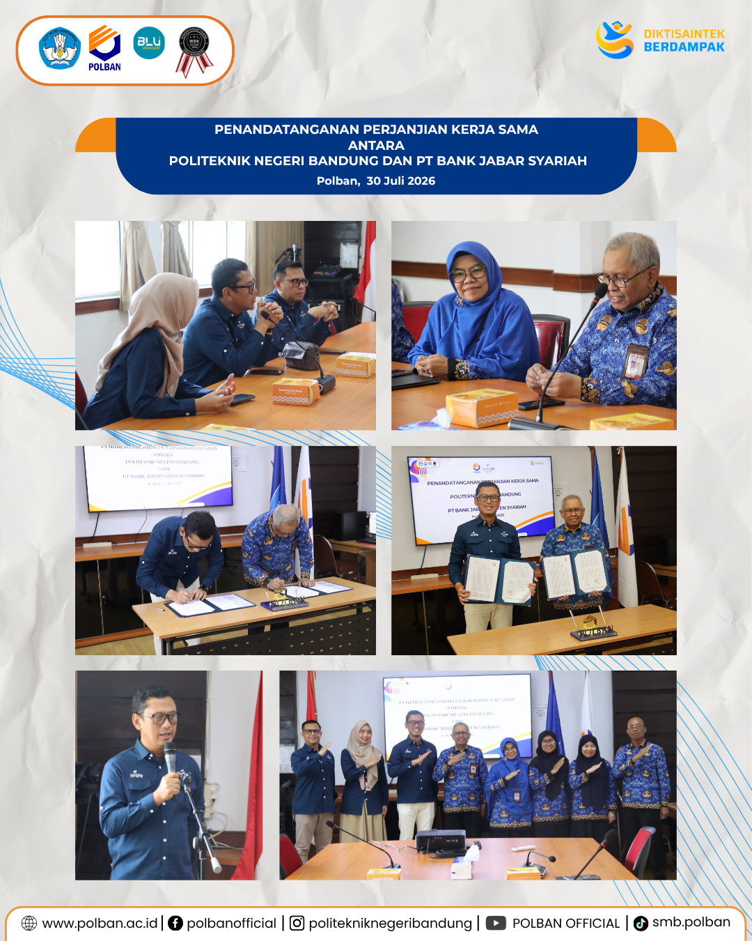 30 Juli 2026 Penandatanganan PKS Polban - PT Bank BJB Syariah